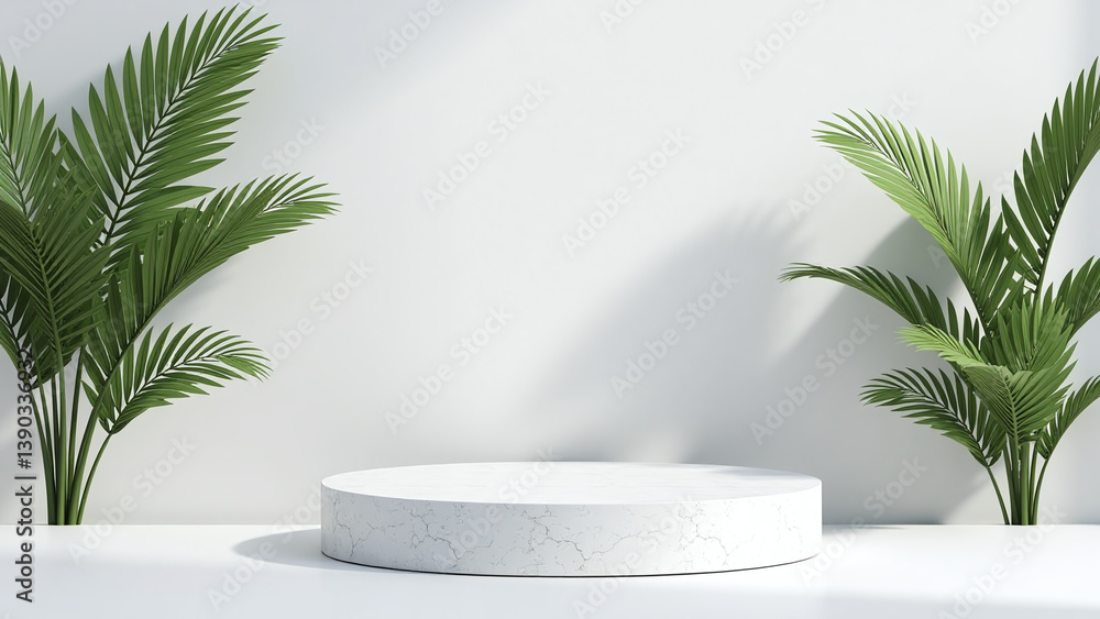 Obraz premium terrazzo marble product displayed empty podium render palm tree background marketing