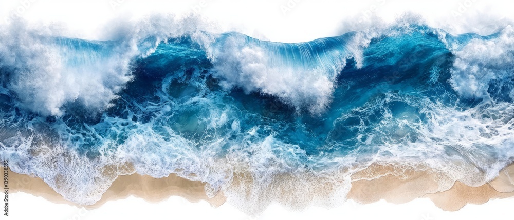 top view ocean blue wave beach isolated on transparent background PNG