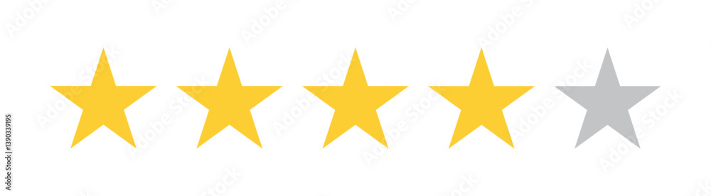 Four And A Half Star Rating Illustration Vector, . Represents quality, customer rating, and feedback in white eps vector format Four And A Half Star Rating Illustration Vector, . Represents quality, customer rating, and feedback in white eps vector format