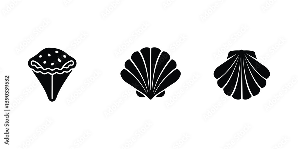 Obraz premium Seashell illustration on white background. Seashell vector set silhouette icon.