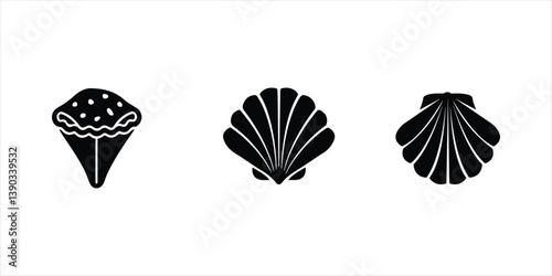 Seashell illustration on white background. Seashell vector set silhouette icon.