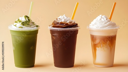 Wallpaper Mural Three different hot and cold drinks in plastic cups with whipped cream on top. Torontodigital.ca