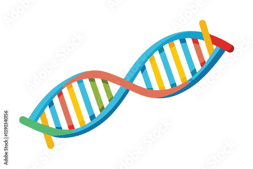 A digital illustration of a double helix DNA molecule in a colorful, cartoon style.