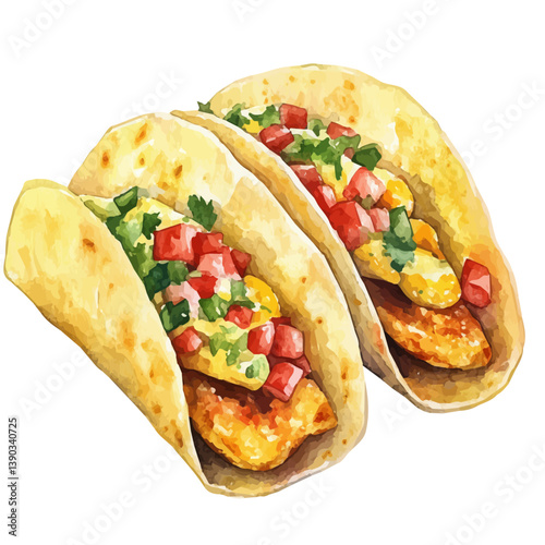 A watercolor painting of Breakfast Tacos, isolated on a white background. Breakfast Tacos vector

