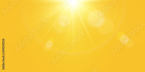 Warm sun on a yellow background. Leto.bliki solar rays.Оrange yellow background.