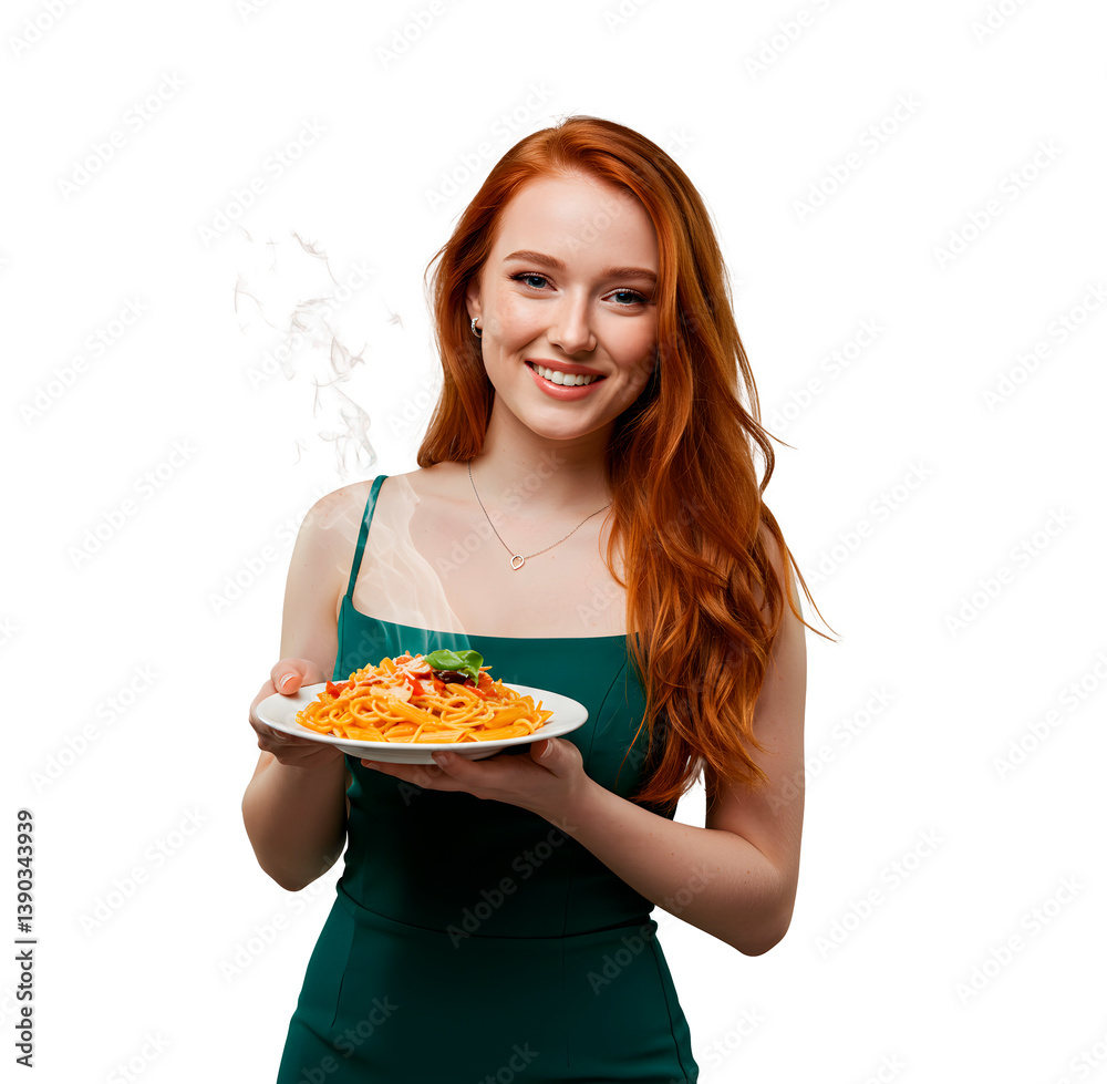 Smiling Woman Presenting Delicious Pasta Dish Smiling Woman Presenting Delicious Pasta Dish