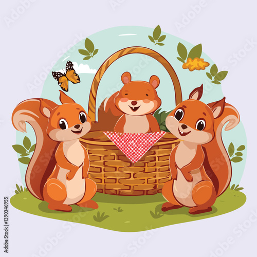 cartoon squirrel having picnic.