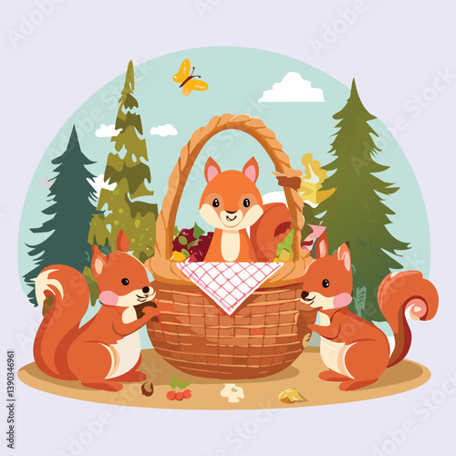 cartoon squirrel having picnic.