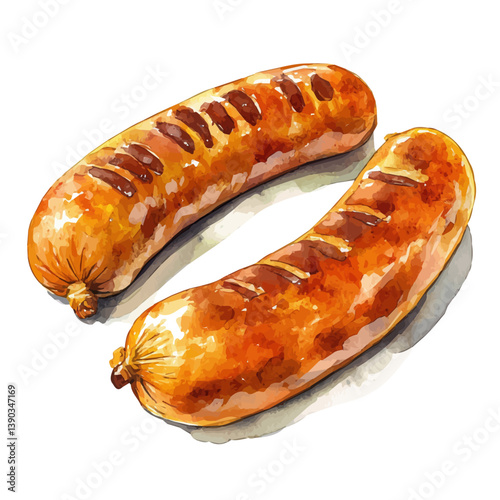 A watercolor painting of Bratwurst, isolated on a white background. Bratwurst vector

