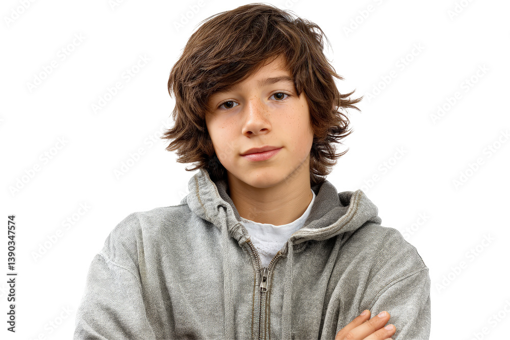 Teen boy with arms crossed, studio portrait on transparent background Teen boy with arms crossed, studio portrait on transparent background