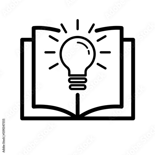 knowledge, innovation, book with light bulb - vector icon