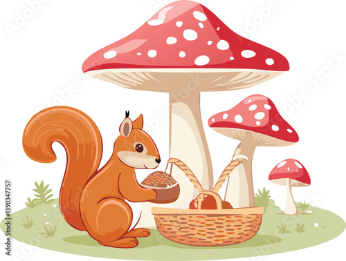 cartoon squirrel having picnic.