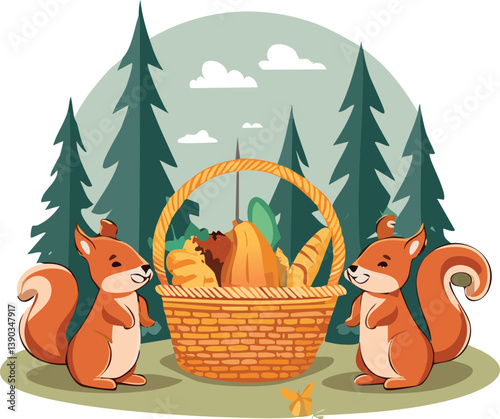 cartoon squirrel having picnic.