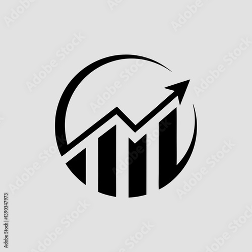 Illustration of a rising bar graph with an arrow in a circle