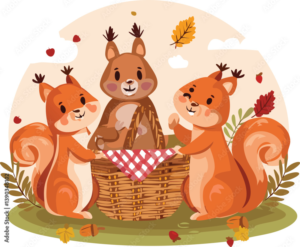 Obraz premium cartoon squirrel having picnic.