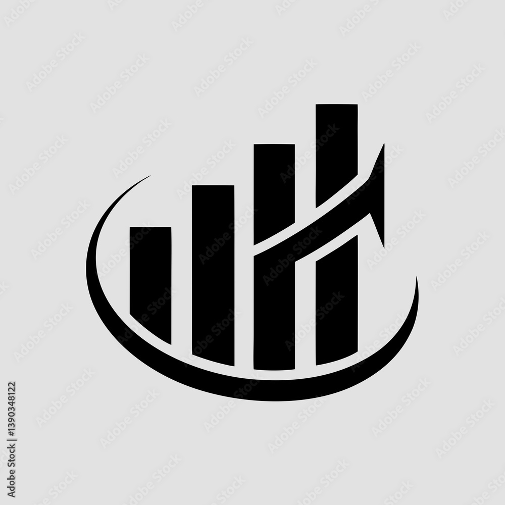 Black bar graph with an arrow enclosed in a curved line Black bar graph with an arrow enclosed in a curved line