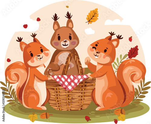 cartoon squirrel having picnic.