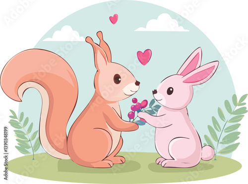 cartoon squirrel having picnic.