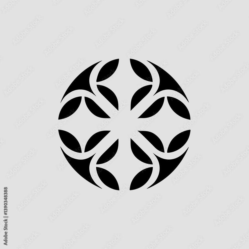Circular symmetrical design with leaf like abstract shapes Circular symmetrical design with leaf like abstract shapes