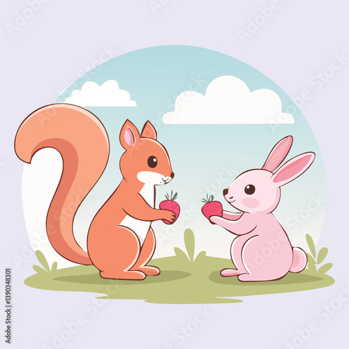 cartoon squirrel having picnic.