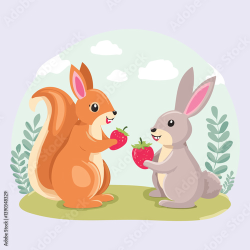 cartoon squirrel having picnic.