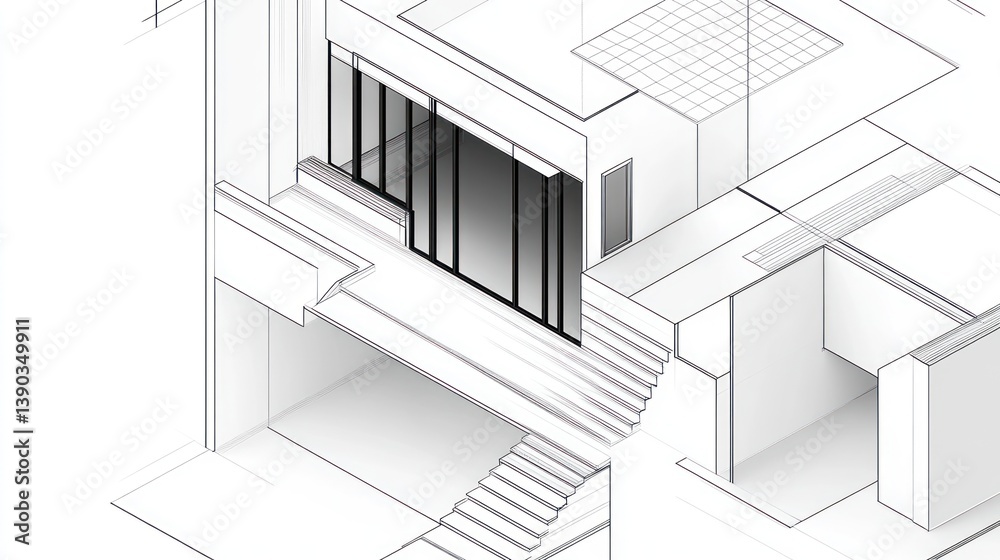 Modern house architectural isometric sketch Modern house architectural isometric sketch