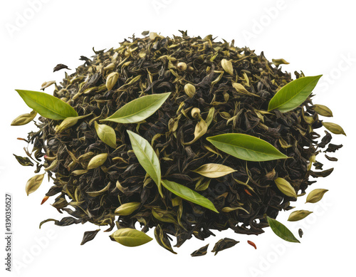 green tea leaves on white background, on transparent background png.