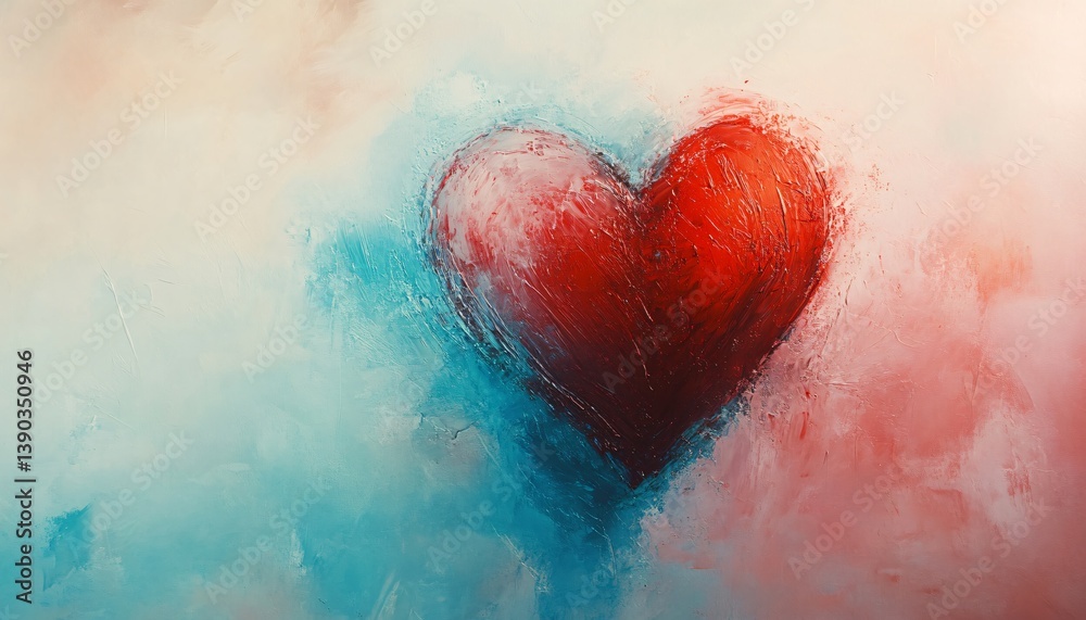 Fototapeta premium Colorful Abstract Heart Design with Soft Blue and Red Tones for Romantic or Love-Themed Projects