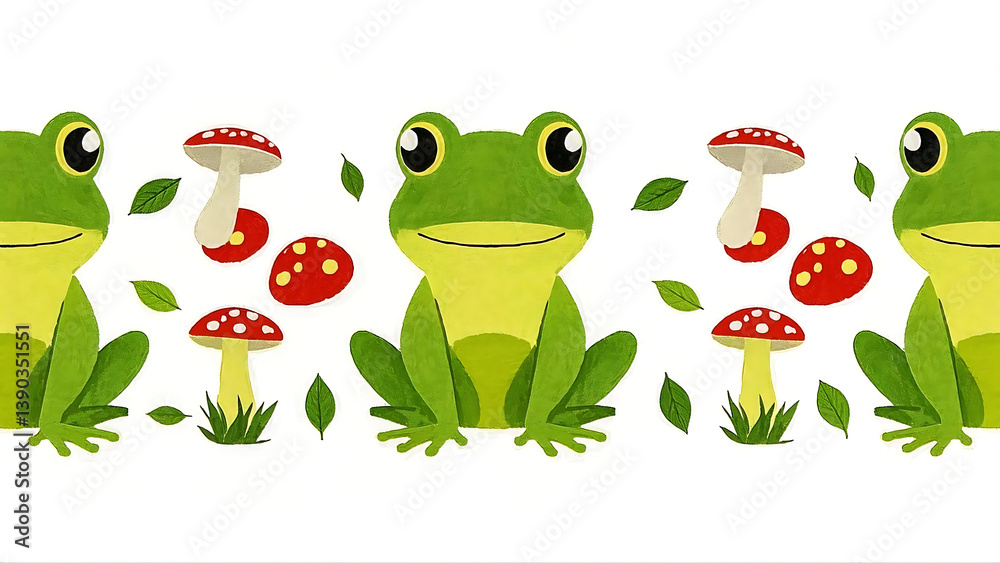 Fototapeta premium Repeating Frog and Mushroom Pattern Illustration