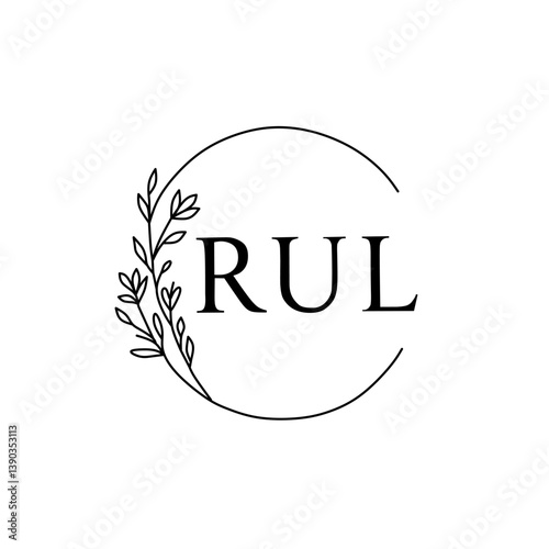 RUL monogram vector logo with floral elements, leaf stalks suitable for brand identity and logos photo