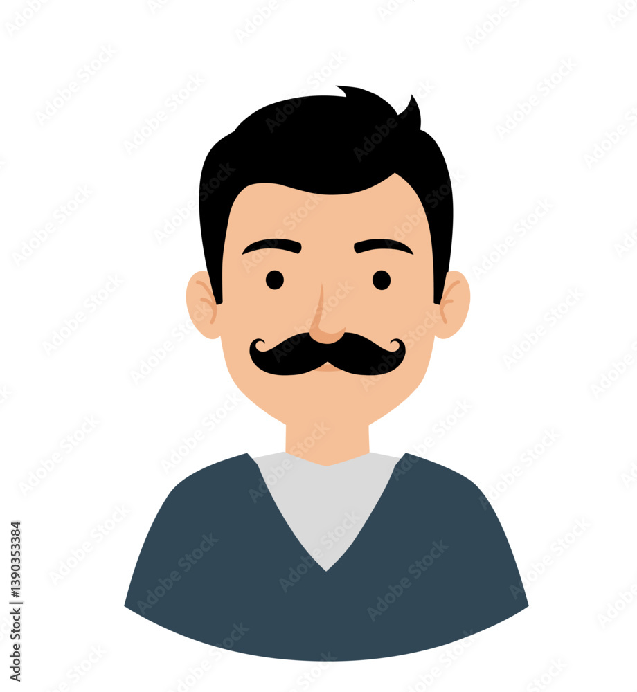 vector avatar, half body icon of a man with a mustache wearing a blue sweater vector avatar, half body icon of a man with a mustache wearing a blue sweater
