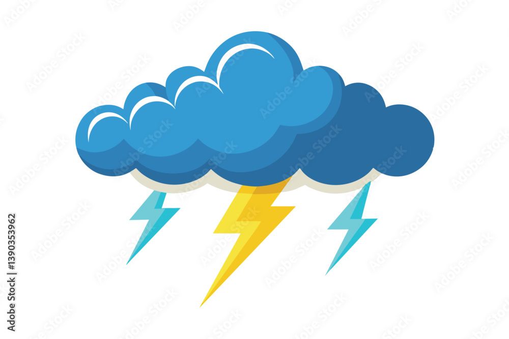 A simple, cartoon illustration of a blue cloud with three yellow and blue lightning bolts. A simple, cartoon illustration of a blue cloud with three yellow and blue lightning bolts.
