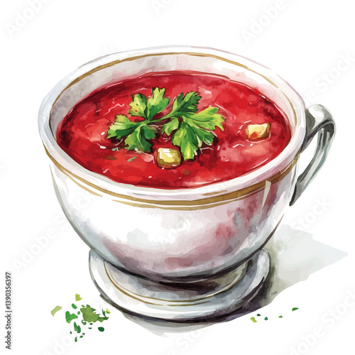 A watercolor painting of Borscht, isolated on a white background. Borscht vector

