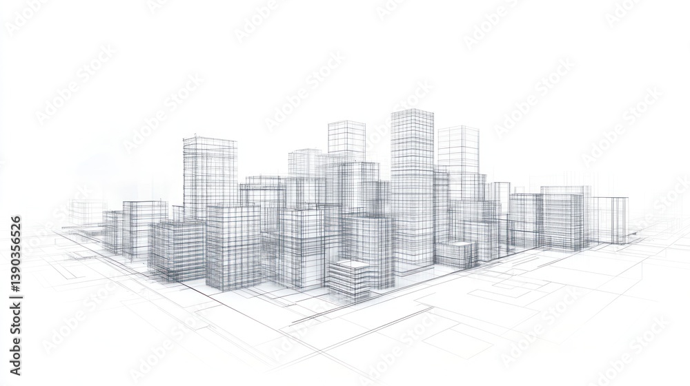 Fototapeta premium Architectural blueprint of city skyline; urban design concept; futuristic cityscape; for architecture, design, or urban planning presentations