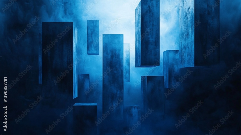 Minimalist geometric abstract background with floating structures in blue tones for modern design concepts Minimalist geometric abstract background with floating structures in blue tones for modern design concepts