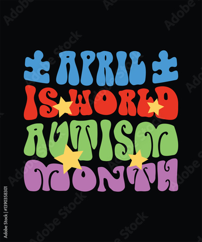 This 3D typography design features colorful letters and symbols to illustrate World Autism Awareness Day. It is perfect for a greeting card or a t-shirt sale.