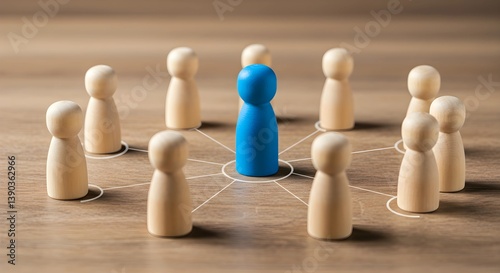 Wooden Figures Representing Leadership Teamwork and Network Connections on Tabletop photo