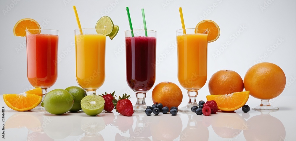 A refreshing glass of fresh fruit juice with a straw