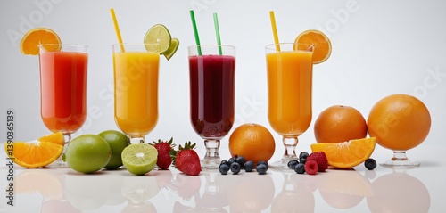 Obraz na płótnie A refreshing glass of fresh fruit juice with a straw w salonie