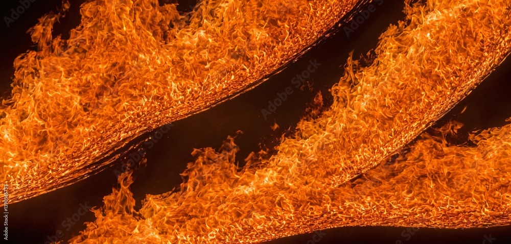 A set of bright and dynamic fire flames, captured in mid-motion as they rise and dance in the air.