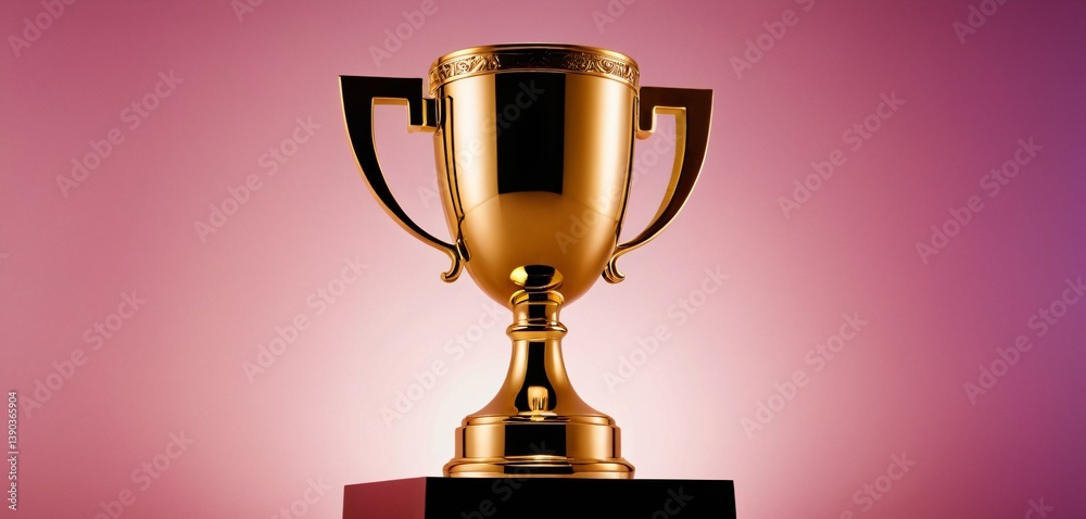 A stunning winner’s golden trophy cup with a high-gloss finish, cut out against a soft gradient background.
