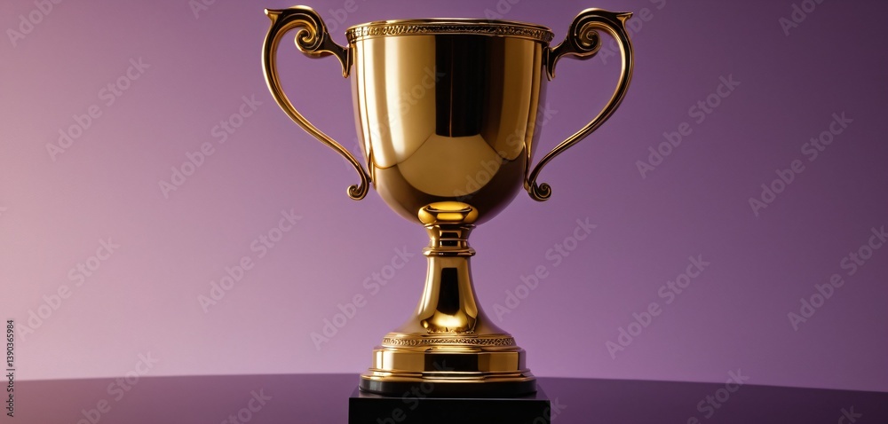 A stunning winner’s golden trophy cup with a high-gloss finish, cut out against a soft gradient background.