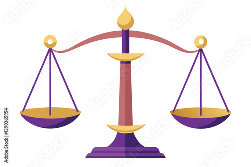 A simple, flat illustration of a purple and gold scale on a white background.