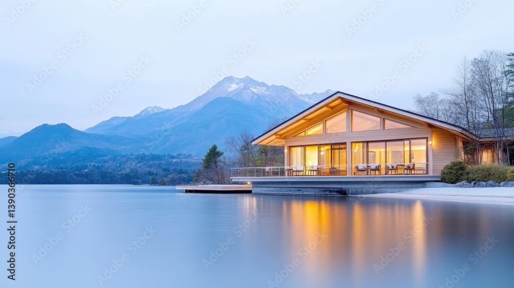 Fototapeta premium Lakeside Cabin at Dawn