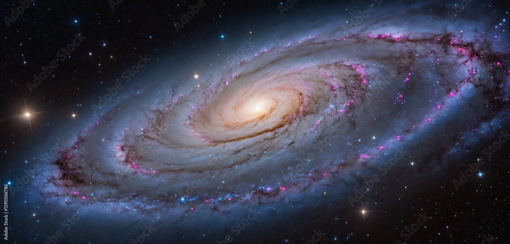 An awe-inspiring photograph of the vastness of the universe, showcasing a swirling, vibrant galaxy at its center, surrounded by countless stars, nebulae, and distant galaxies.