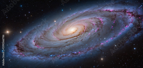 Obraz na płótnie An awe-inspiring photograph of the vastness of the universe, showcasing a swirling, vibrant galaxy at its center, surrounded by countless stars, nebulae, and distant galaxies. w salonie