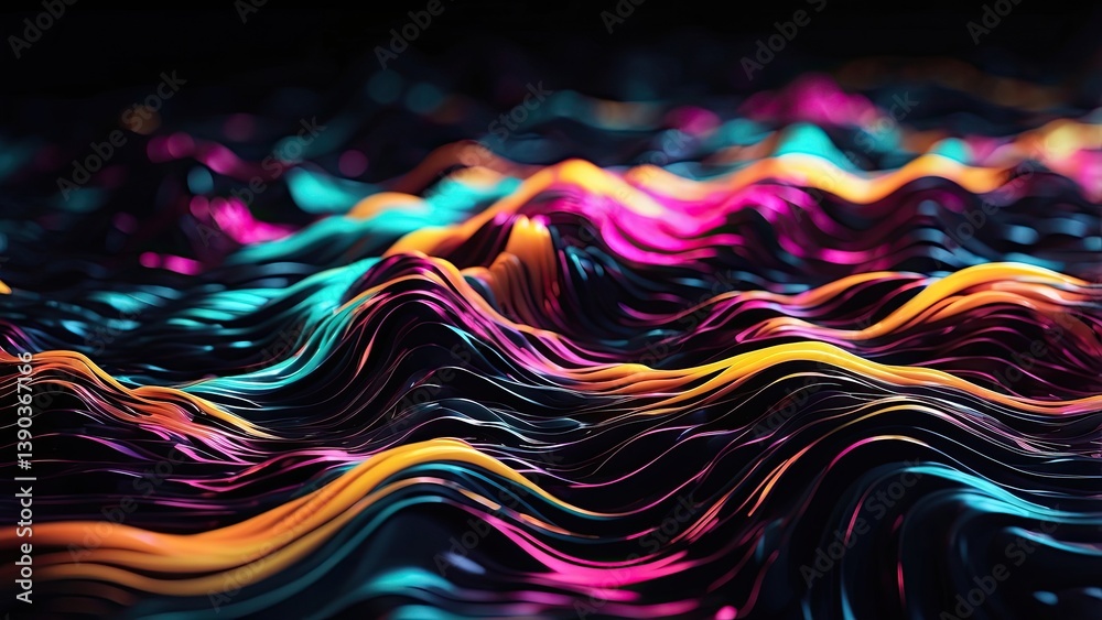 Obraz premium Abstract image featuring vibrant, wavy light trails in various colors including blue