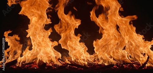 Obraz na płótnie Realistic fire flames isolated on a dark background, w salonie