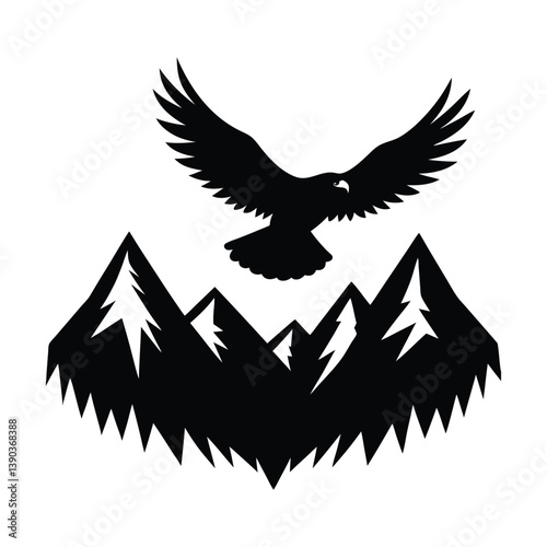 Eagle soaring high over mountain peaks vector illustration