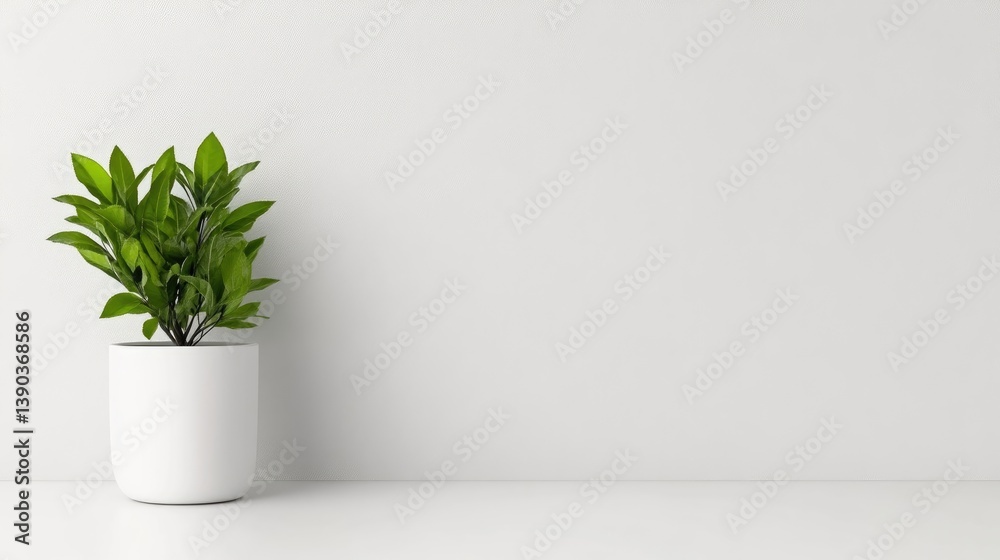 Fototapeta premium Minimalist plant in white pot against a blank wall (4)